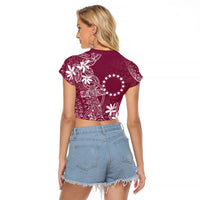 Maroon Kuki Airani Tapakau Raglan Cropped T Shirt Tribal Anchor Mix Tiare LT7 - Polynesian Pride