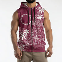 Maroon Kuki Airani Tapakau Sleeveless Zip Hoodie Tribal Anchor Mix Tiare LT7 - Polynesian Pride