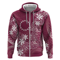 Maroon Kuki Airani Tapakau Zip Hoodie Tribal Anchor Mix Tiare