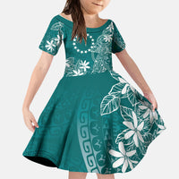 Teal Kuki Airani Tapakau Kid Short Sleeve Dress Tribal Anchor Mix Tiare LT7 KID Teal - Polynesian Pride