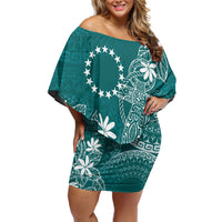 Teal Kuki Airani Tapakau Off Shoulder Short Dress Tribal Anchor Mix Tiare LT7 Women Teal - Polynesian Pride