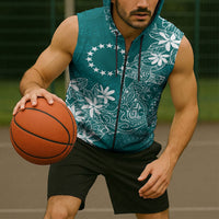 Teal Kuki Airani Tapakau Sleeveless Zip Hoodie Tribal Anchor Mix Tiare LT7 - Polynesian Pride