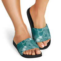 Teal Kuki Airani Tapakau Slide Sandals Tribal Anchor Mix Tiare
