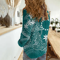 Teal Kuki Airani Tapakau Women Casual Shirt Tribal Anchor Mix Tiare LT7 - Polynesian Pride