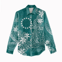 Teal Kuki Airani Tapakau Women Casual Shirt Tribal Anchor Mix Tiare LT7 - Polynesian Pride