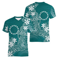 Teal Kuki Airani Tapakau Women V-Neck T-Shirt Tribal Anchor Mix Tiare LT7 - Polynesian Pride