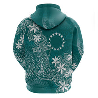 Teal Kuki Airani Tapakau Zip Hoodie Tribal Anchor Mix Tiare LT7 - Polynesian Pride