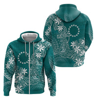 Teal Kuki Airani Tapakau Zip Hoodie Tribal Anchor Mix Tiare LT7 - Polynesian Pride