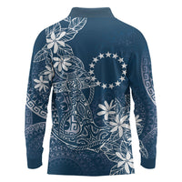 Navy Kuki Airani Tapakau Long Sleeve Polo Shirt Tribal Anchor Mix Tiare LT7 - Polynesian Pride