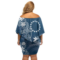 Navy Kuki Airani Tapakau Off Shoulder Short Dress Tribal Anchor Mix Tiare LT7 - Polynesian Pride