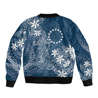 Navy Kuki Airani Tapakau Sleeve Zip Bomber Jacket Tribal Anchor Mix Tiare