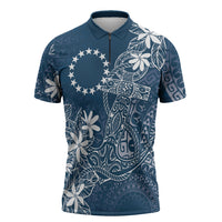 Navy Kuki Airani Tapakau Zipper Polo Shirt Tribal Anchor Mix Tiare LT7 Navy - Polynesian Pride
