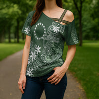 Sage Green Kuki Airani Tapakau Cross Shoulder Shirt Tribal Anchor Mix Tiare LT7 - Polynesian Pride