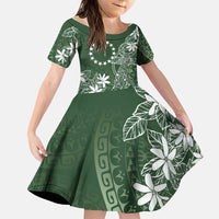 Sage Green Kuki Airani Tapakau Family Matching Summer Maxi Dress and Hawaiian Shirt Tribal Anchor Mix Tiare LT7 Daughter's Dress Sage Green - Polynesian Pride