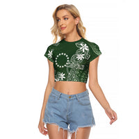 Sage Green Kuki Airani Tapakau Raglan Cropped T Shirt Tribal Anchor Mix Tiare LT7 Female Sage Green - Polynesian Pride