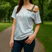 Turquoise Kuki Airani Tapakau Cross Shoulder Shirt Tribal Anchor Mix Tiare LT7 - Polynesian Pride