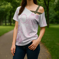 Candy Pink Kuki Airani Tapakau Cross Shoulder Shirt Tribal Anchor Mix Tiare LT7 - Polynesian Pride