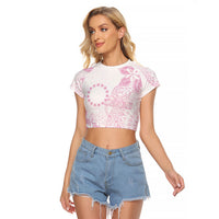 Candy Pink Kuki Airani Tapakau Raglan Cropped T Shirt Tribal Anchor Mix Tiare LT7 Female Candy Pink - Polynesian Pride