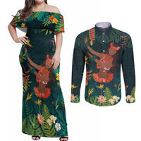 Hawaii Hula Girl Vintage Couples Matching Off Shoulder Maxi Dress and Long Sleeve Button Shirt Tropical Forest LT7 Colorful - Polynesian Pride