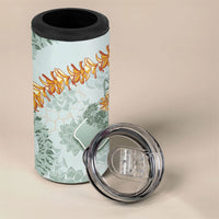 Hawaii Kaho'olawe Island Flowers Lei 4 in 1 Can Cooler Tumbler Silver Hinahina Kū Kahakai