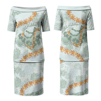 Hawaii Kaho'olawe Island Flowers Lei Couples Matching Puletasi and Hawaiian Shirt Silver Hinahina Kū Kahakai