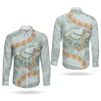 Hawaii Kaho'olawe Island Flowers Lei Couples Matching Summer Maxi Dress and Long Sleeve Button Shirt Silver Hinahina Kū Kahakai