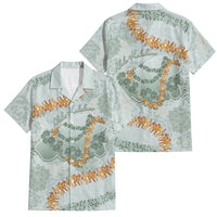 Hawaii Kaho'olawe Island Flowers Lei Family Matching Off Shoulder Maxi Dress and Hawaiian Shirt Silver Hinahina Kū Kahakai