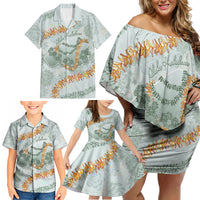 Hawaii Kaho'olawe Island Flowers Lei Family Matching Off Shoulder Short Dress and Hawaiian Shirt Silver Hinahina Kū Kahakai