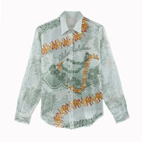 Hawaii Kaho'olawe Island Flowers Lei Women Casual Shirt Silver Hinahina Kū Kahakai