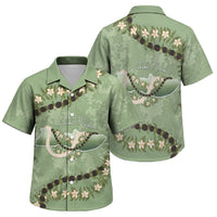 Hawaii Molokai Island Flowers Lei Family Matching Long Sleeve Bodycon Dress and Hawaiian Shirt Kukui Nut Mossy Green