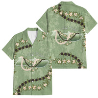 Hawaii Molokai Island Flowers Lei Family Matching Summer Maxi Dress and Hawaiian Shirt Kukui Nut Mossy Green