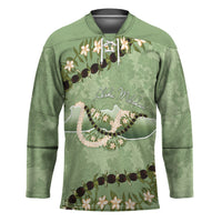 Hawaii Molokai Island Flowers Lei Hockey Jersey Kukui Nut Mossy Green
