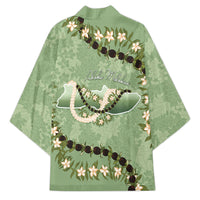 Hawaii Molokai Island Flowers Lei Kimono Kukui Nut Mossy Green