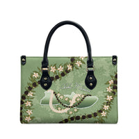 Hawaii Molokai Island Flowers Lei Leather Bag Kukui Nut Mossy Green