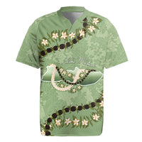 Hawaii Molokai Island Flowers Lei Rugby Jersey Kukui Nut Mossy Green