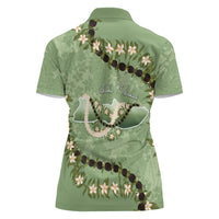 Hawaii Molokai Island Flowers Lei Women Polo Shirt Kukui Nut Mossy Green