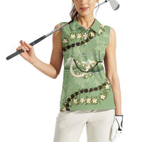 Hawaii Molokai Island Flowers Lei Women Sleeveless Polo Shirt Kukui Nut Mossy Green