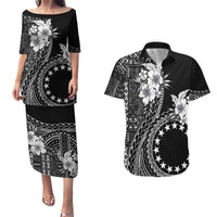 Kia Orana Cook Islands Couples Matching Puletasi and Hawaiian Shirt Tiare and Stars LT7 Black - Polynesian Pride