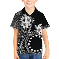 Kia Orana Cook Islands Family Matching Off Shoulder Short Dress and Hawaiian Shirt Tiare and Stars LT7 Son's Shirt Black - Polynesian Pride