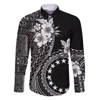 Kia Orana Cook Islands Family Matching Puletasi and Hawaiian Shirt Tiare and Stars LT7 Dad's Shirt - Long Sleeve Black - Polynesian Pride