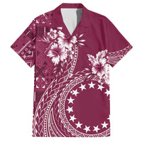Kia Orana Cook Islands Family Matching Off Shoulder Short Dress and Hawaiian Shirt Tiare and Stars - Maroon LT7 Dad's Shirt - Short Sleeve Maroon - Polynesian Pride