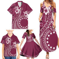 Kia Orana Cook Islands Family Matching Summer Maxi Dress and Hawaiian Shirt Tiare and Stars - Maroon LT7 - Polynesian Pride