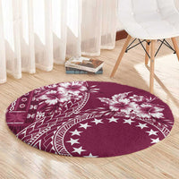 Kia Orana Cook Islands Round Carpet Tiare and Stars - Maroon