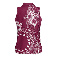 Kia Orana Cook Islands Women Sleeveless Polo Shirt Tiare and Stars - Maroon LT7 - Polynesian Pride