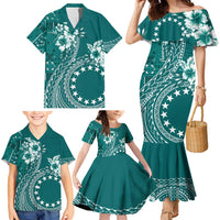 Kia Orana Cook Islands Family Matching Mermaid Dress and Hawaiian Shirt Tiare and Stars - Teal LT7 - Polynesian Pride