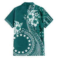 Kia Orana Cook Islands Family Matching Off Shoulder Maxi Dress and Hawaiian Shirt Tiare and Stars - Teal LT7 - Polynesian Pride