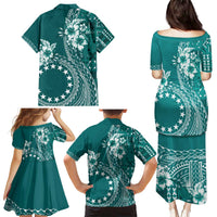 Kia Orana Cook Islands Family Matching Puletasi and Hawaiian Shirt Tiare and Stars - Teal LT7 - Polynesian Pride