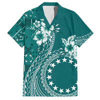 Kia Orana Cook Islands Family Matching Short Sleeve Bodycon Dress and Hawaiian Shirt Tiare and Stars - Teal LT7 Dad's Shirt - Short Sleeve Teal - Polynesian Pride