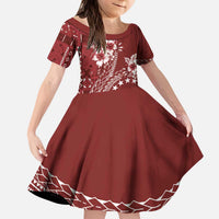 Kia Orana Cook Islands Kid Short Sleeve Dress Tiare and Stars - Scarlet LT7 KID Red - Polynesian Pride