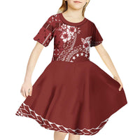 Kia Orana Cook Islands Kid Short Sleeve Dress Tiare and Stars - Scarlet LT7 - Polynesian Pride